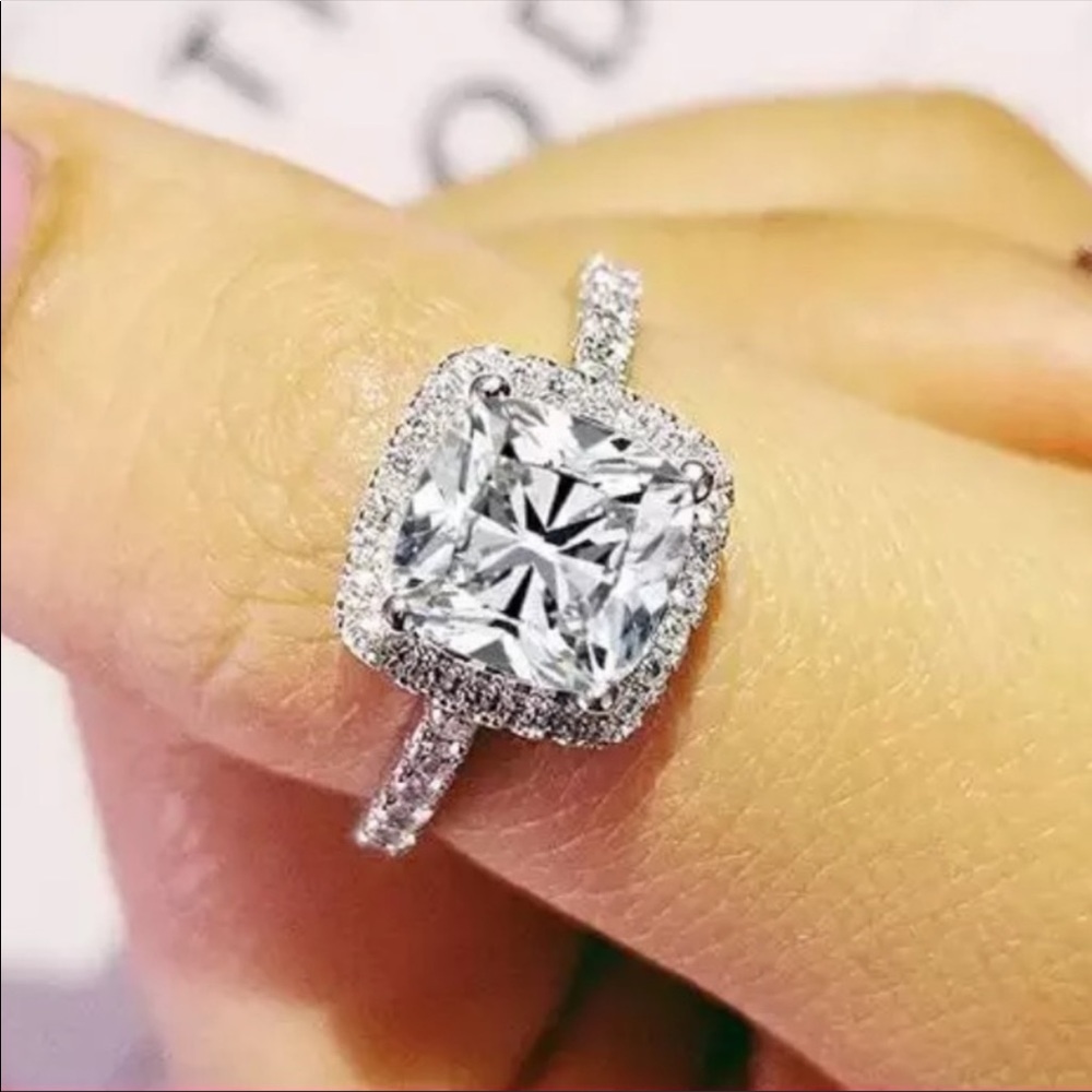 NEW 925 SILVER DIAMOND CUSHION CUT RING - Picture 2 of 7